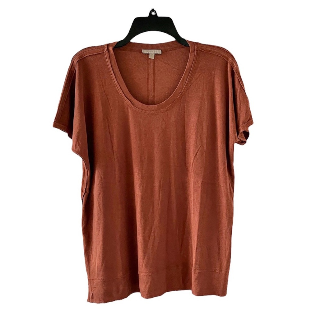 Bordeaux by Anthropologie Rust U Shaped Neck Dolman Sleeved Ribbed Knit Top